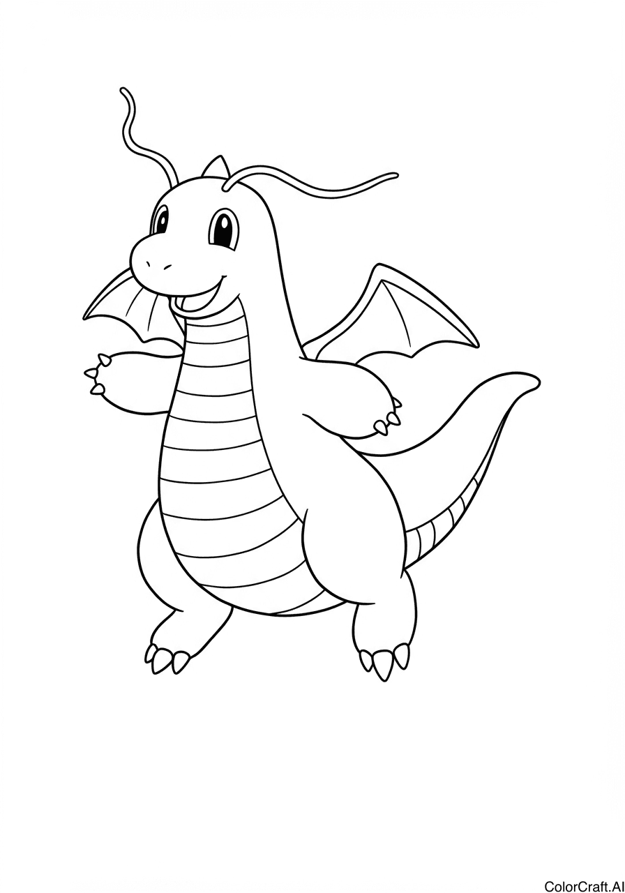 A coloring page of Dragonite