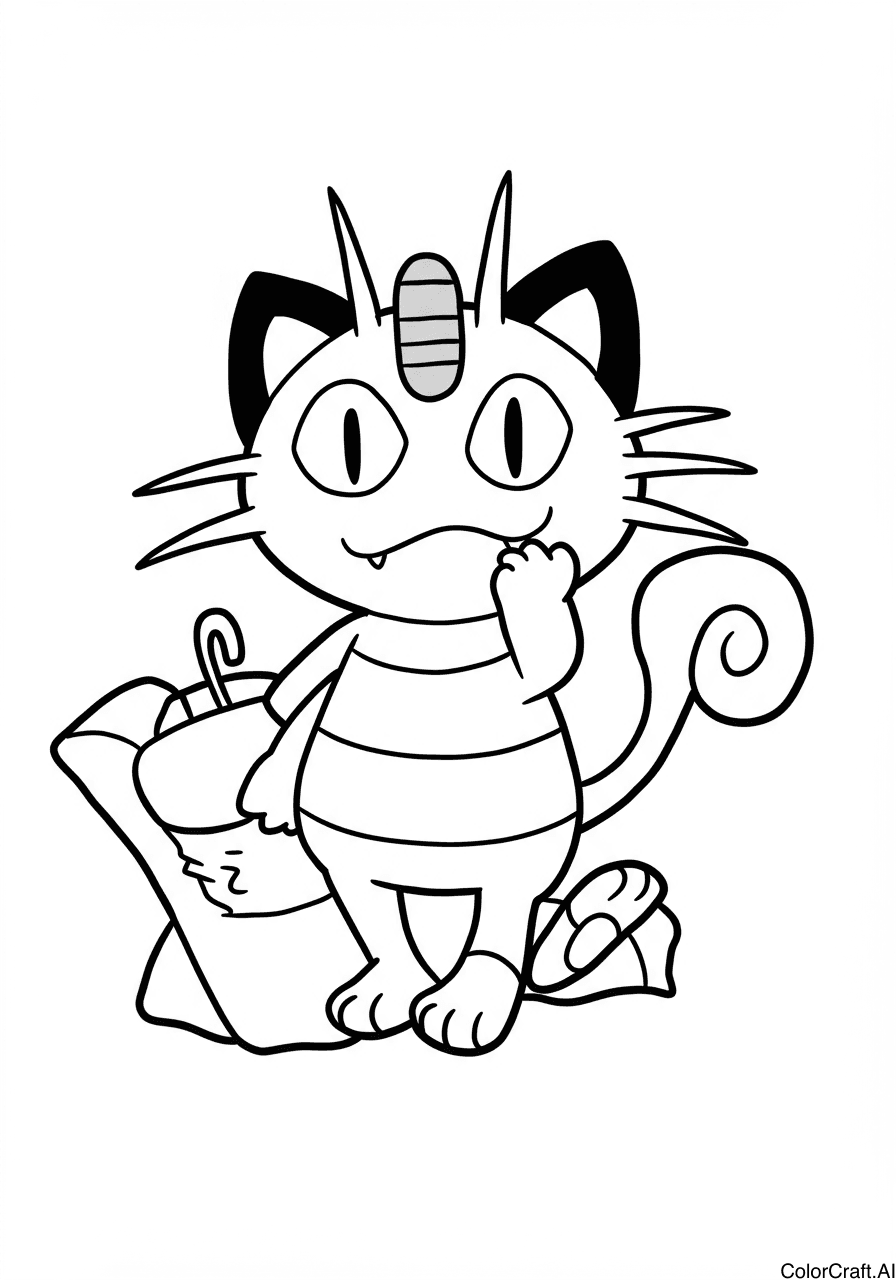 A coloring page of Meowth
