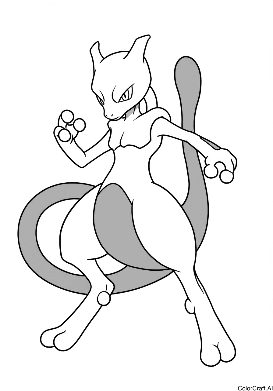 A coloring page of Mewtwo