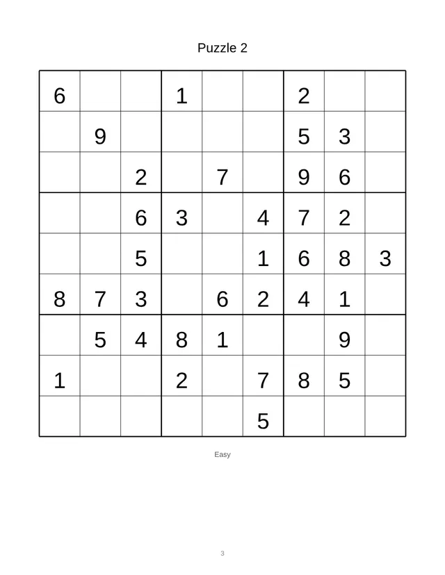 Puzzle page: a large-print easy sudoku grid, Puzzle 2.