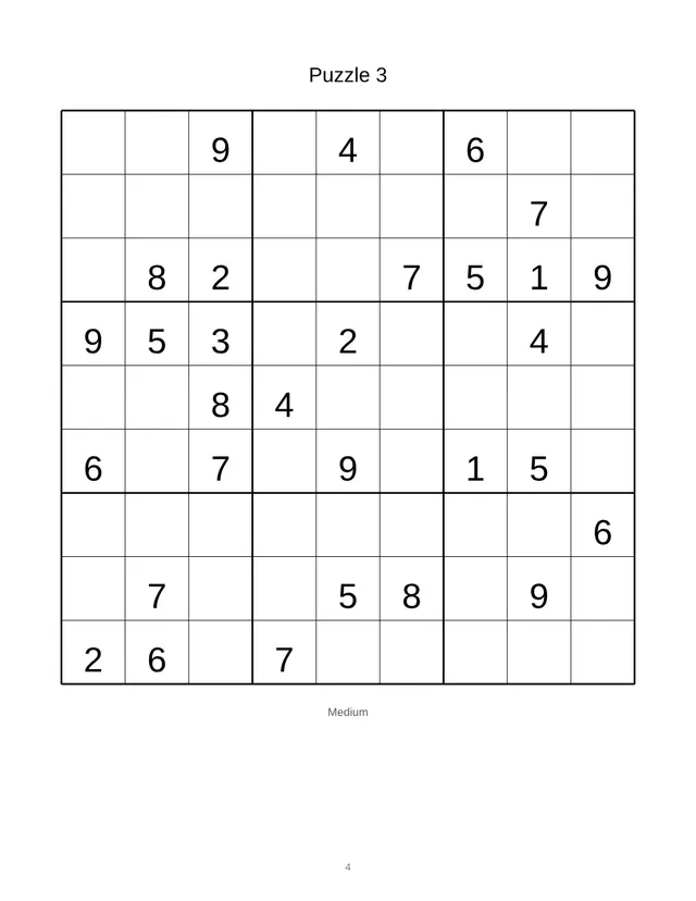 Puzzle page: a large-print medium sudoku grid, Puzzle 3.