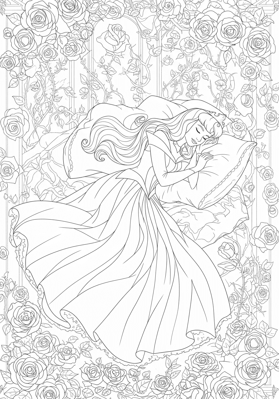 Aurora sleeping on roses