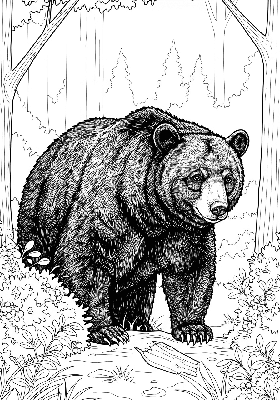 Black bear foraging in woods