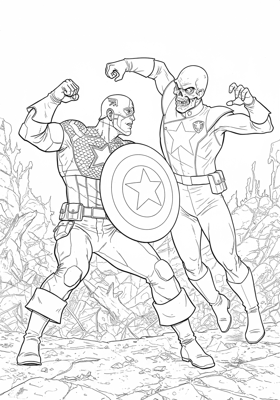 Captain America fighting Red Skull