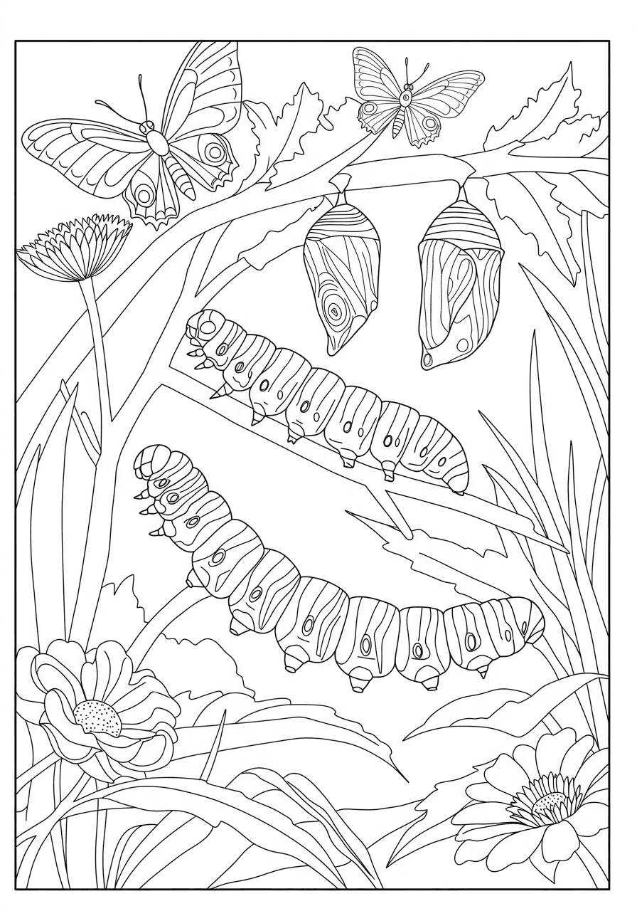 Caterpillar transforming into butterfly