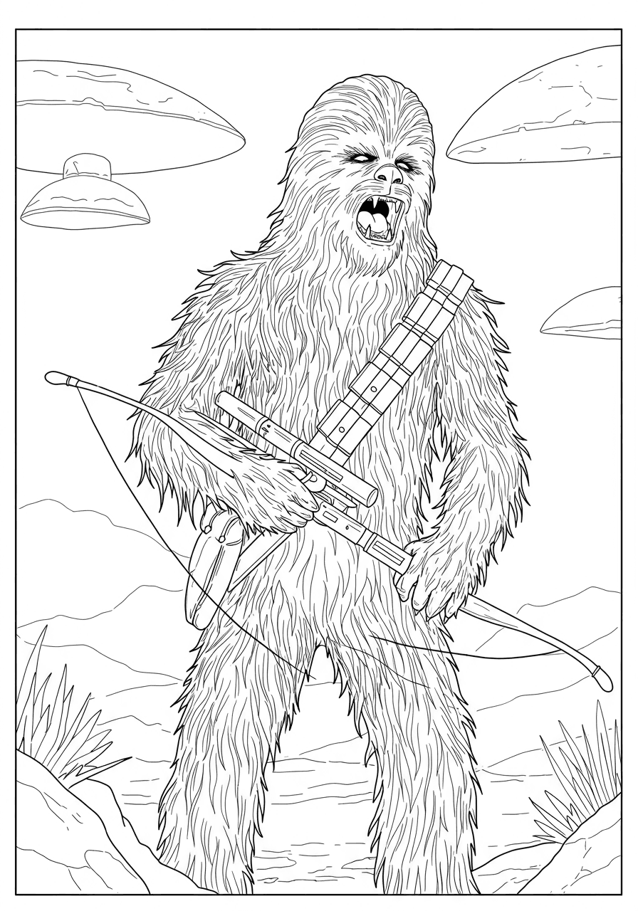 Chewbacca roaring with bowcaster