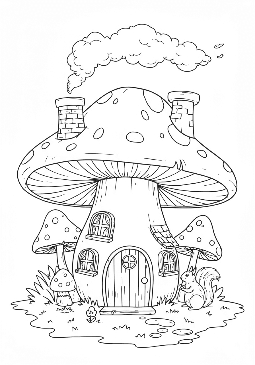 Mushroom house with squirrel