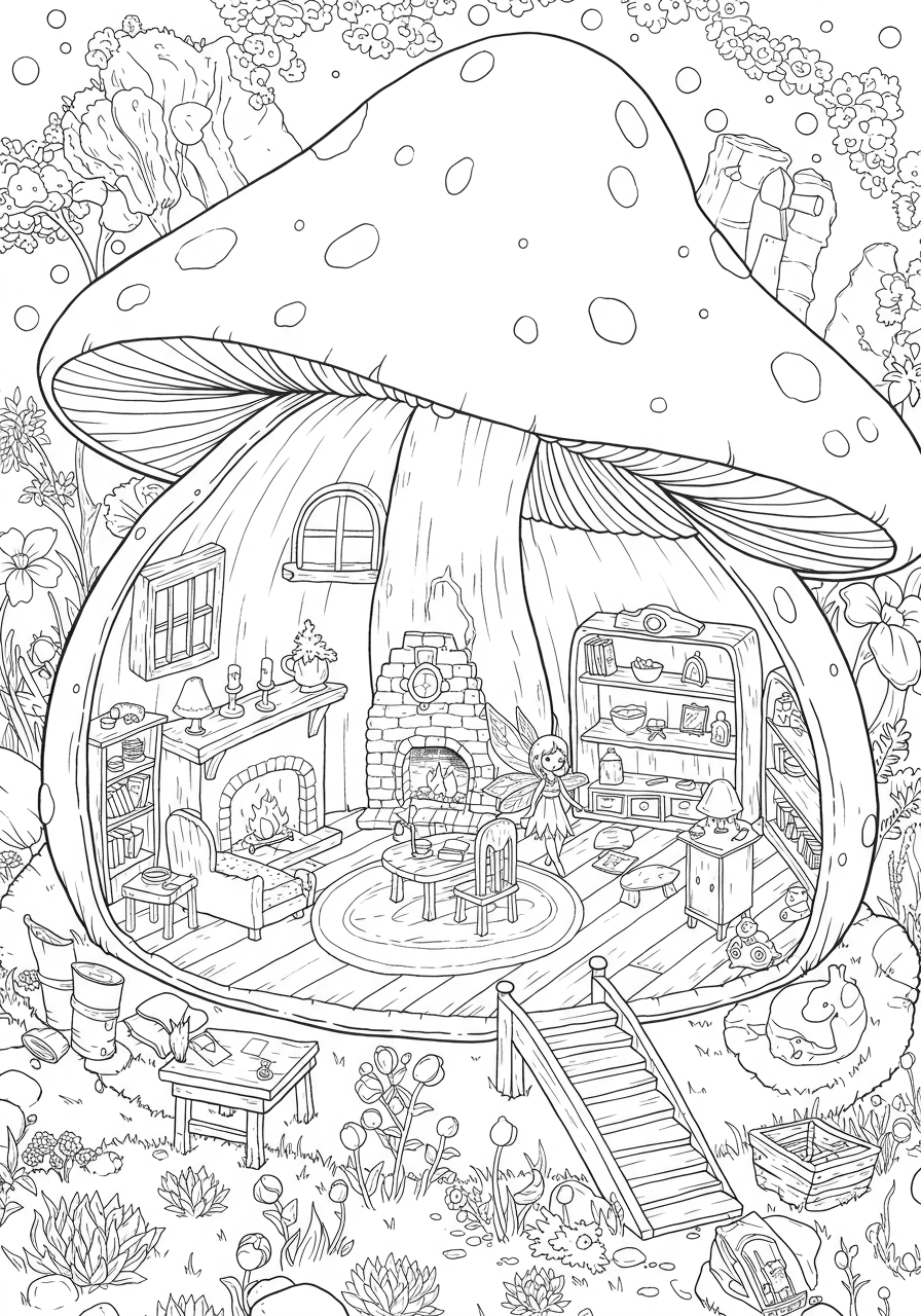 Fairy home inside mushroom