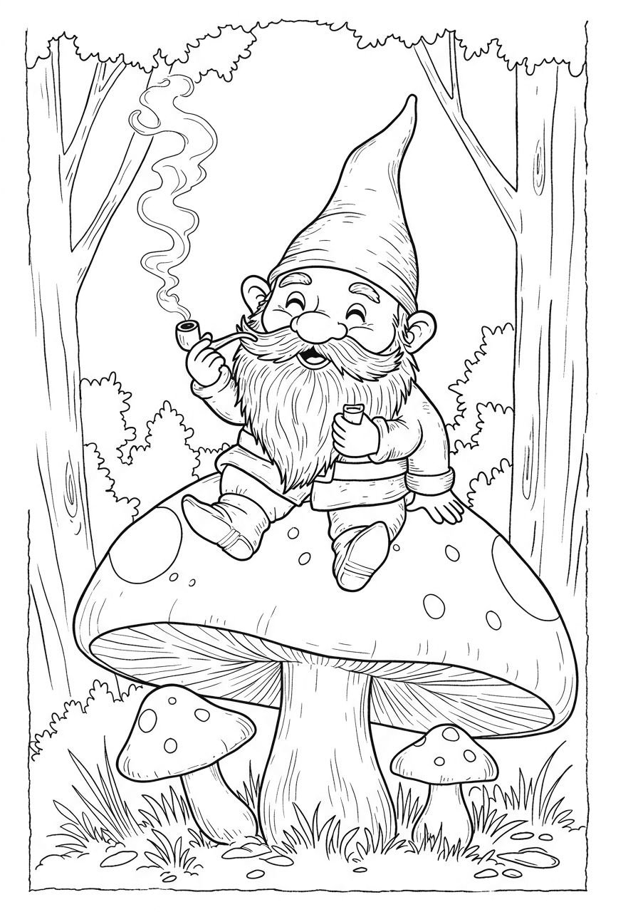 Gnome sitting on mushroom
