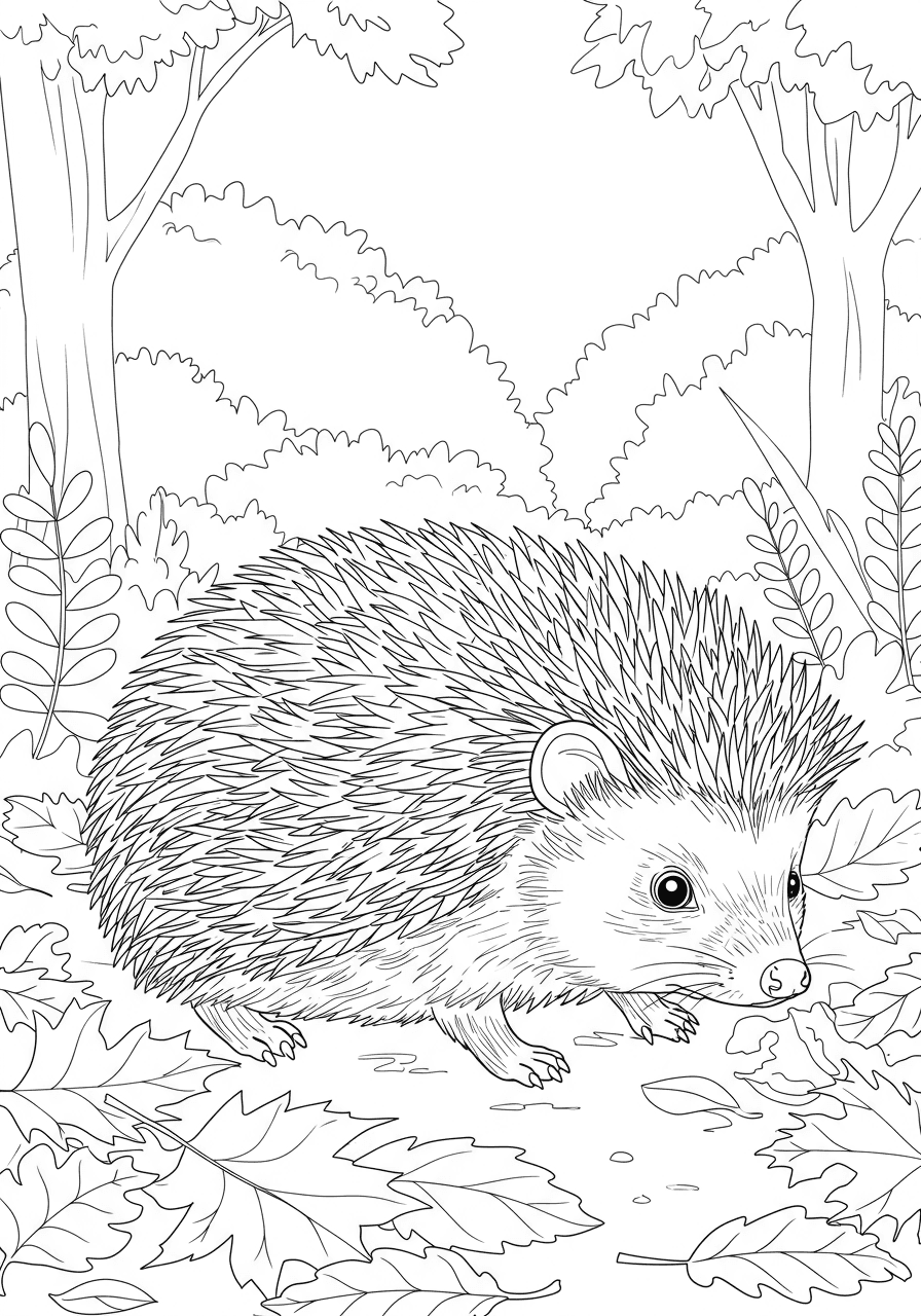 Hedgehog foraging in leaves