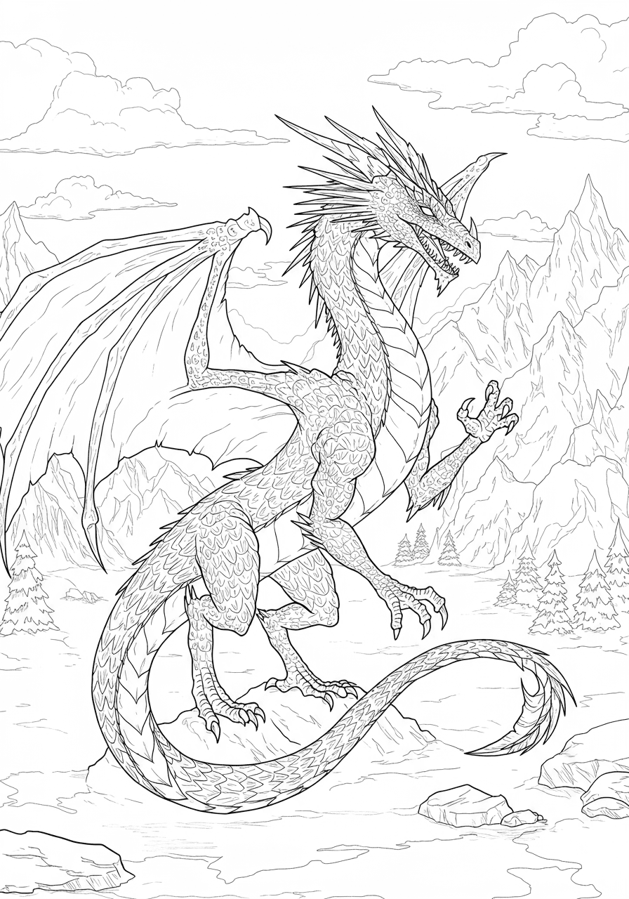 Ice dragon in frozen landscape