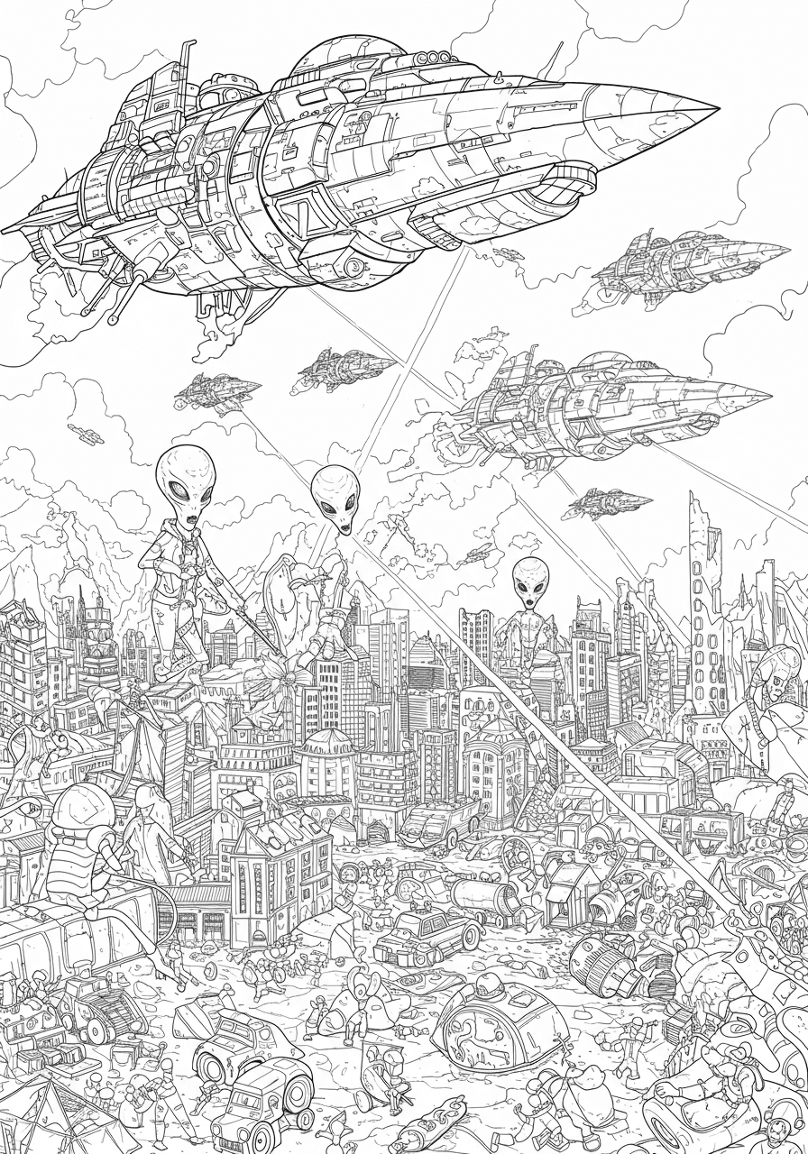 Intricate alien invasion city