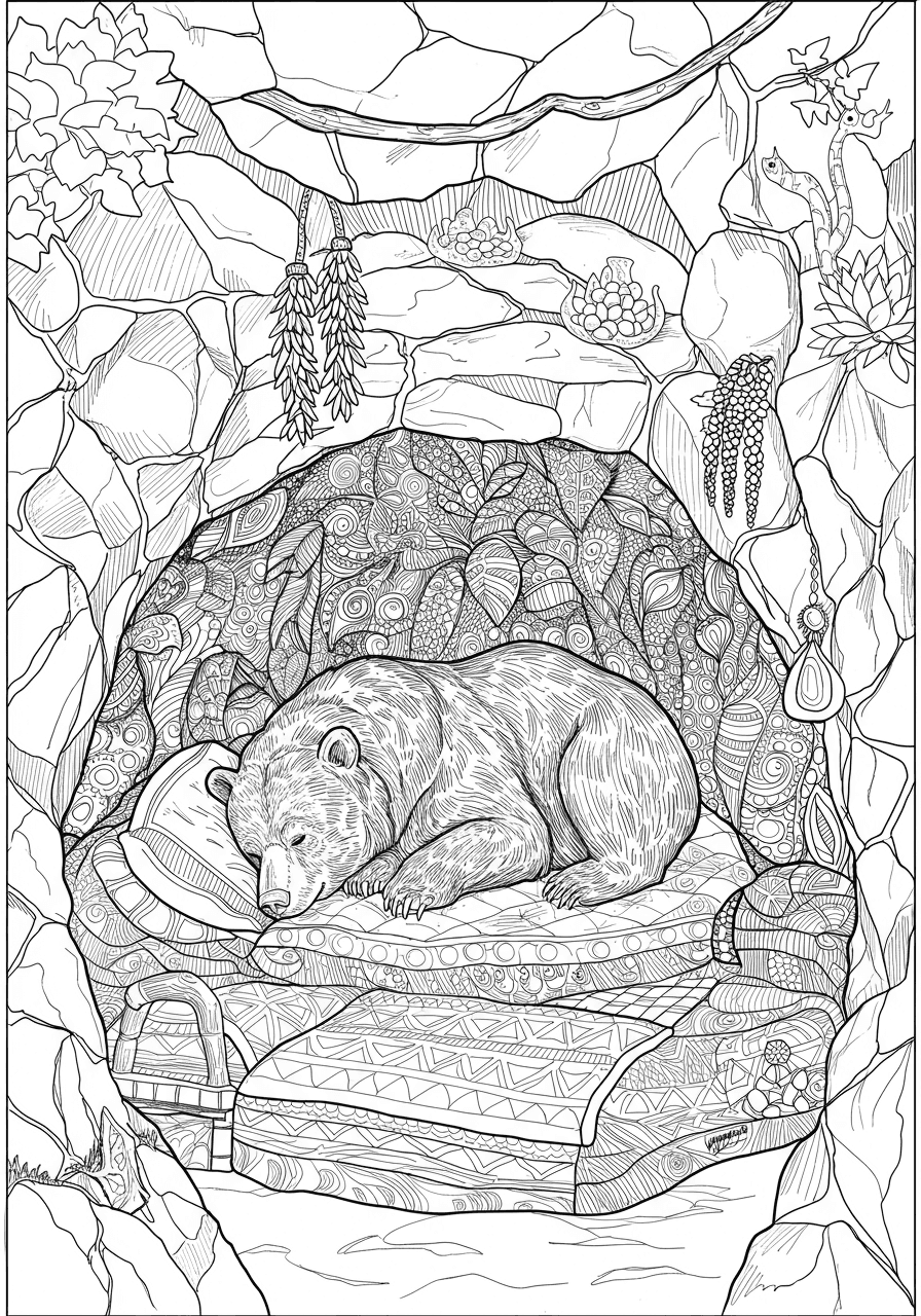 Intricate bear hibernation den