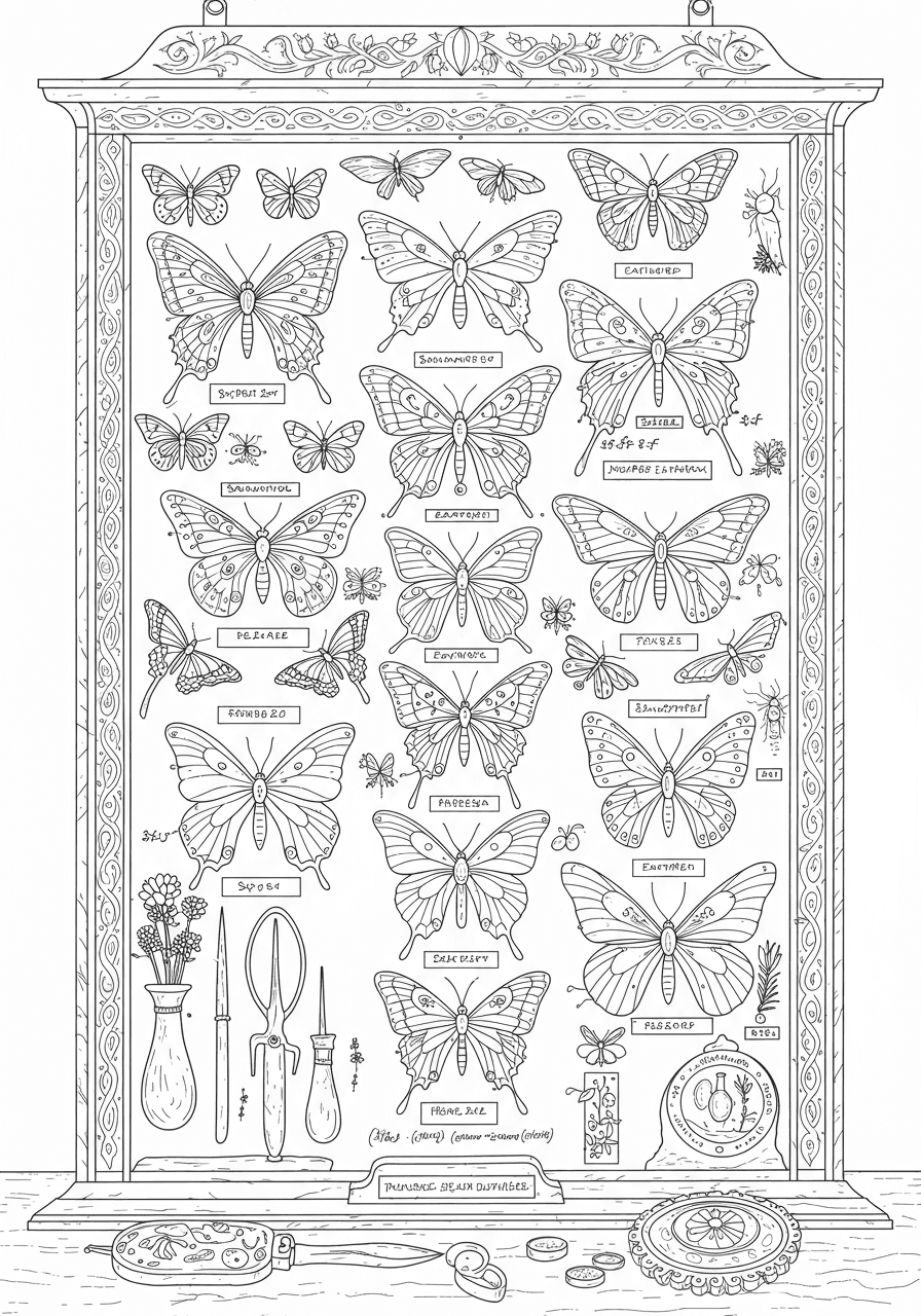 Intricate butterfly collection display