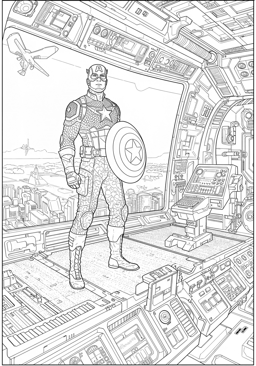 Intricate Captain America on Quinjet