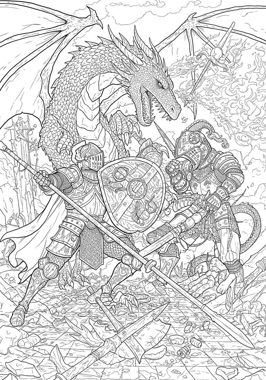 Intricate dragon knight battle