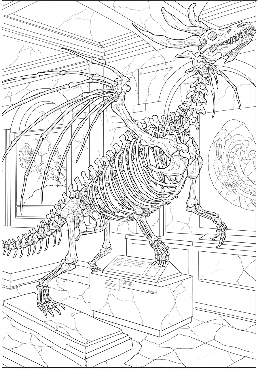 Intricate dragon skeleton fossil
