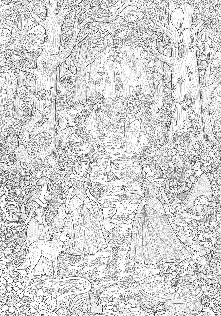 Intricate enchanted forest princesses