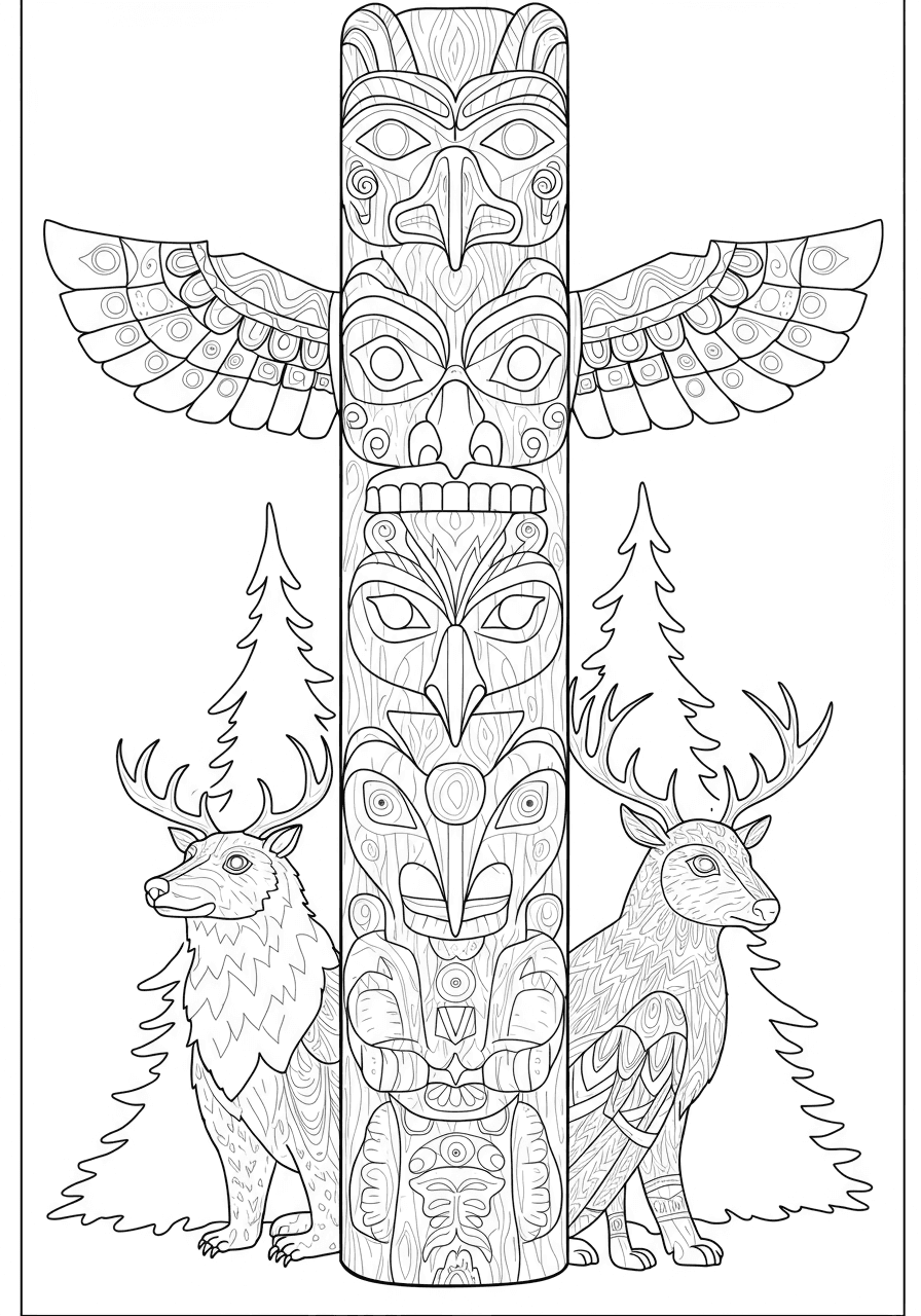 Intricate forest animal totem pole