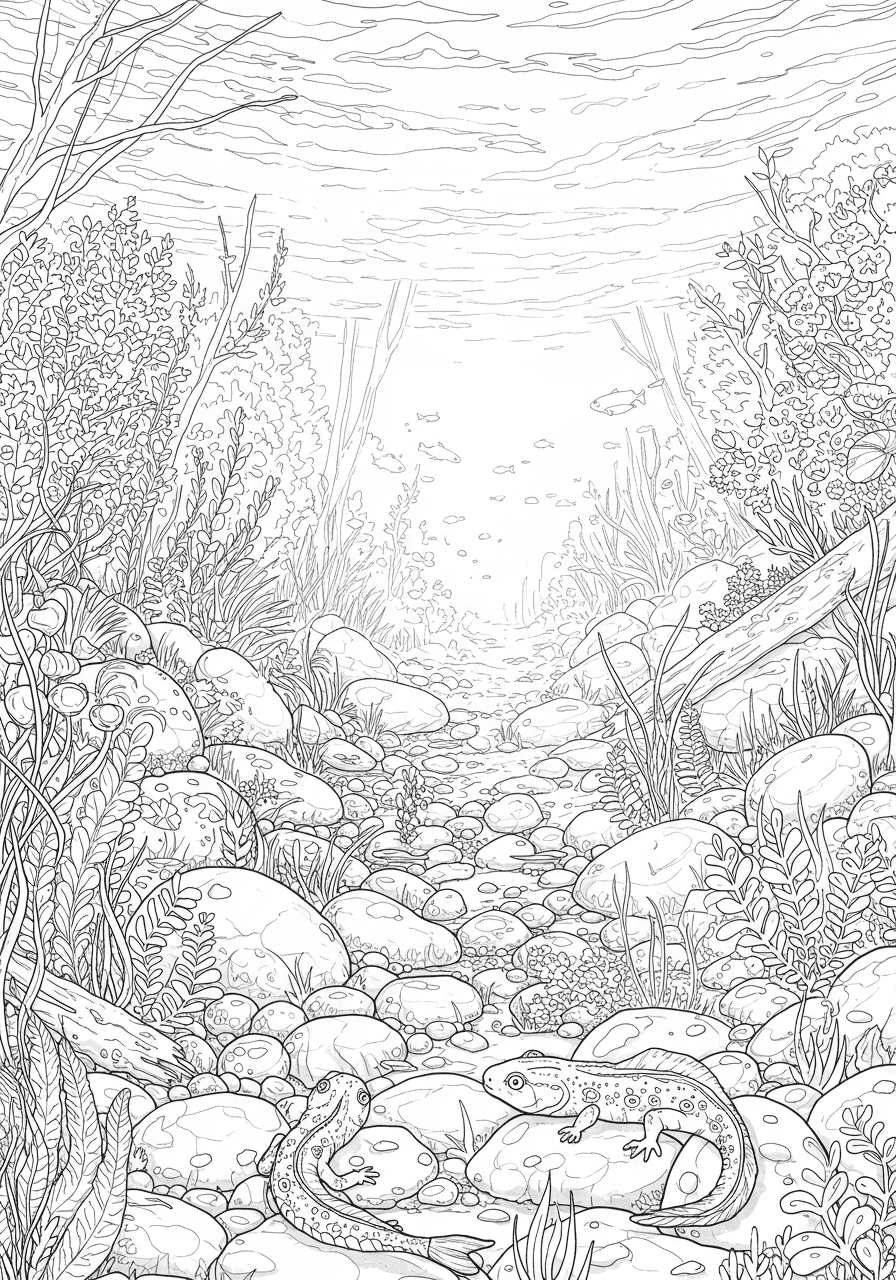 Intricate forest stream underwater