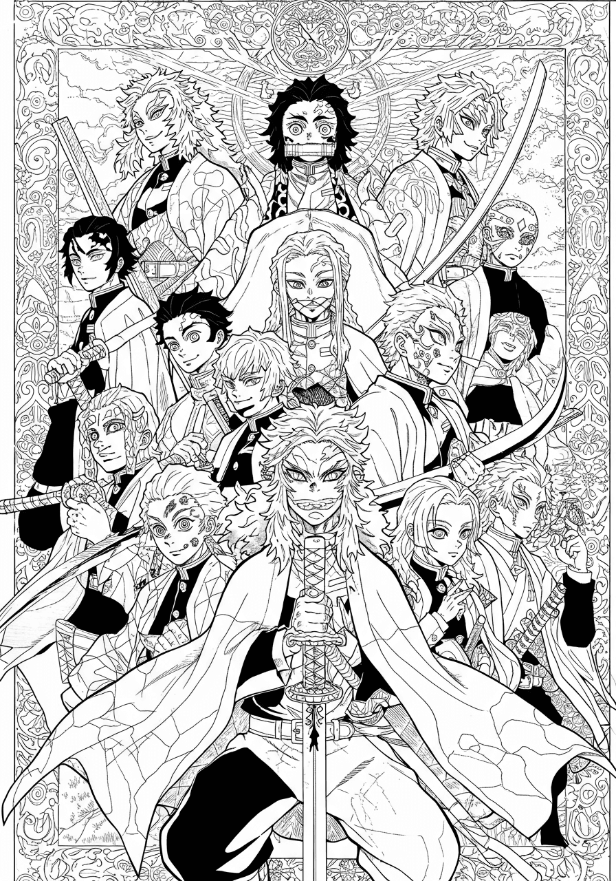 Intricate Hashira group portrait
