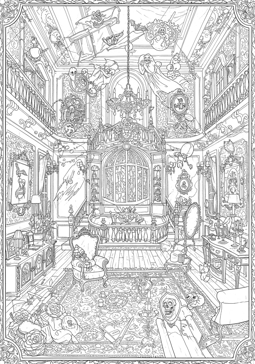 Intricate Mickey Mouse Haunted Mansion interior