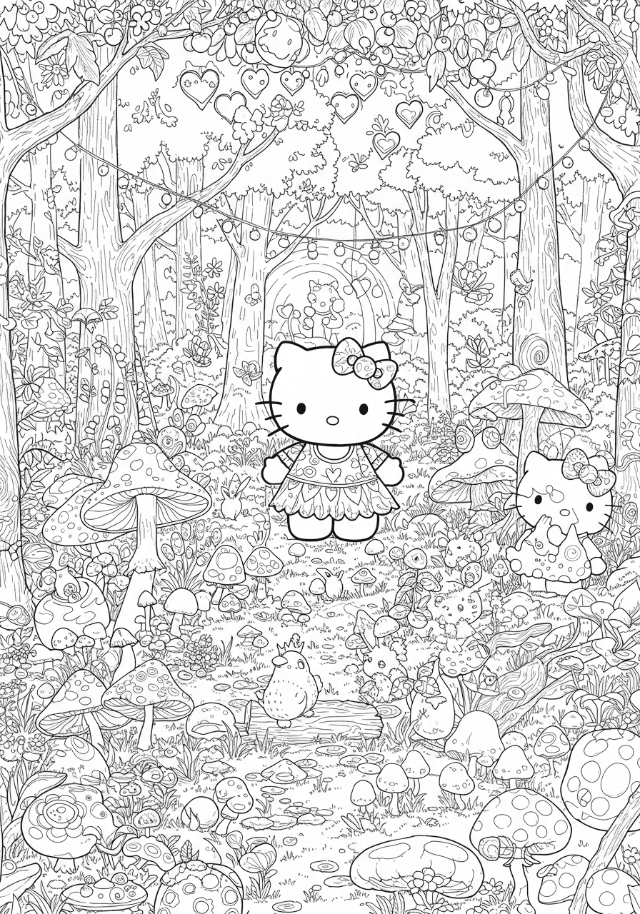 Intricate Hello Kitty enchanted forest