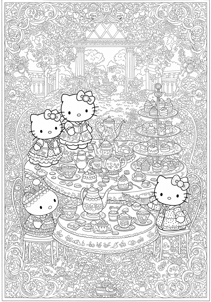 Intricate Hello Kitty Victorian tea party