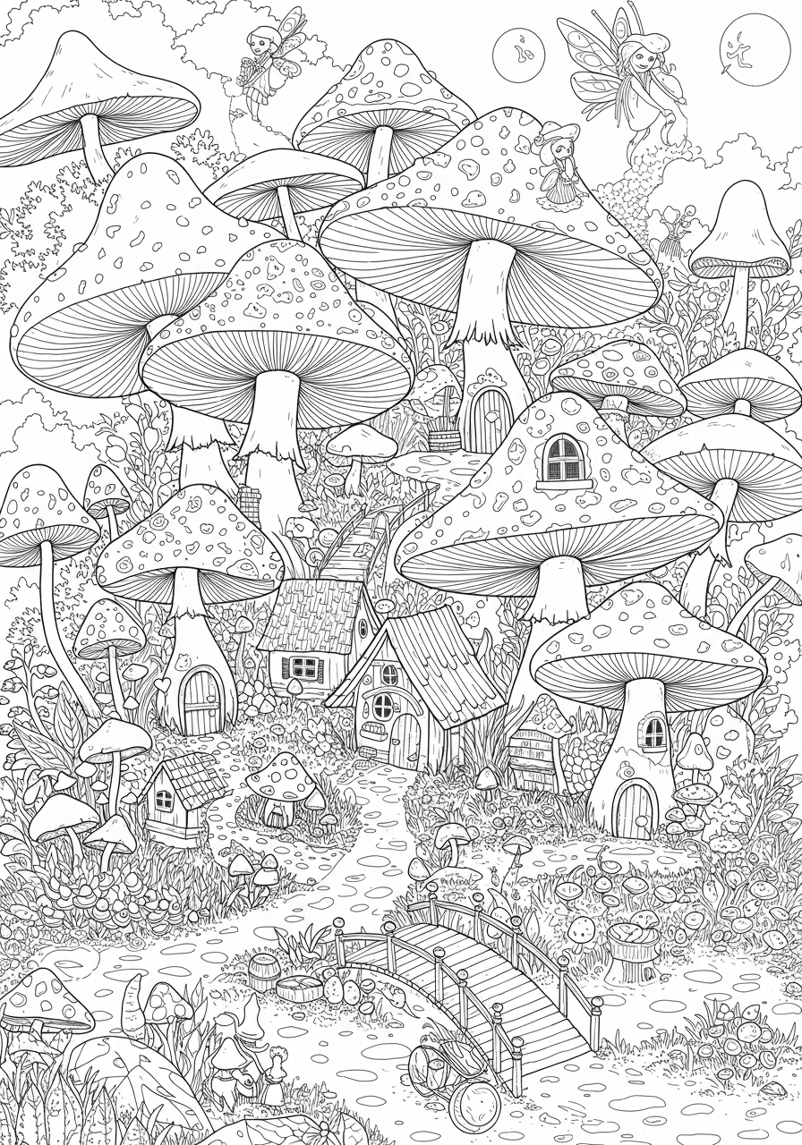 Intricate miniature mushroom town