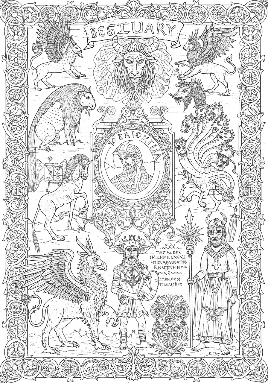 Intricate mythical beast bestiary