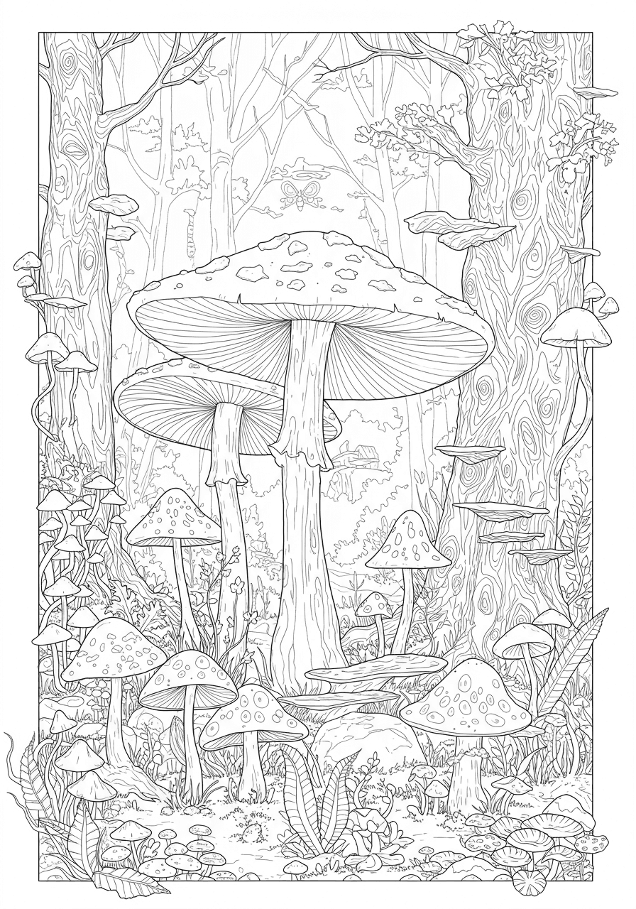 Intricate mythical mushroom forest