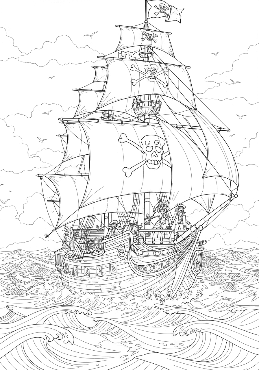 Intricate pirate ship high seas