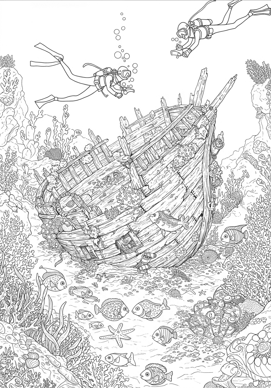 Intricate shipwreck underwater