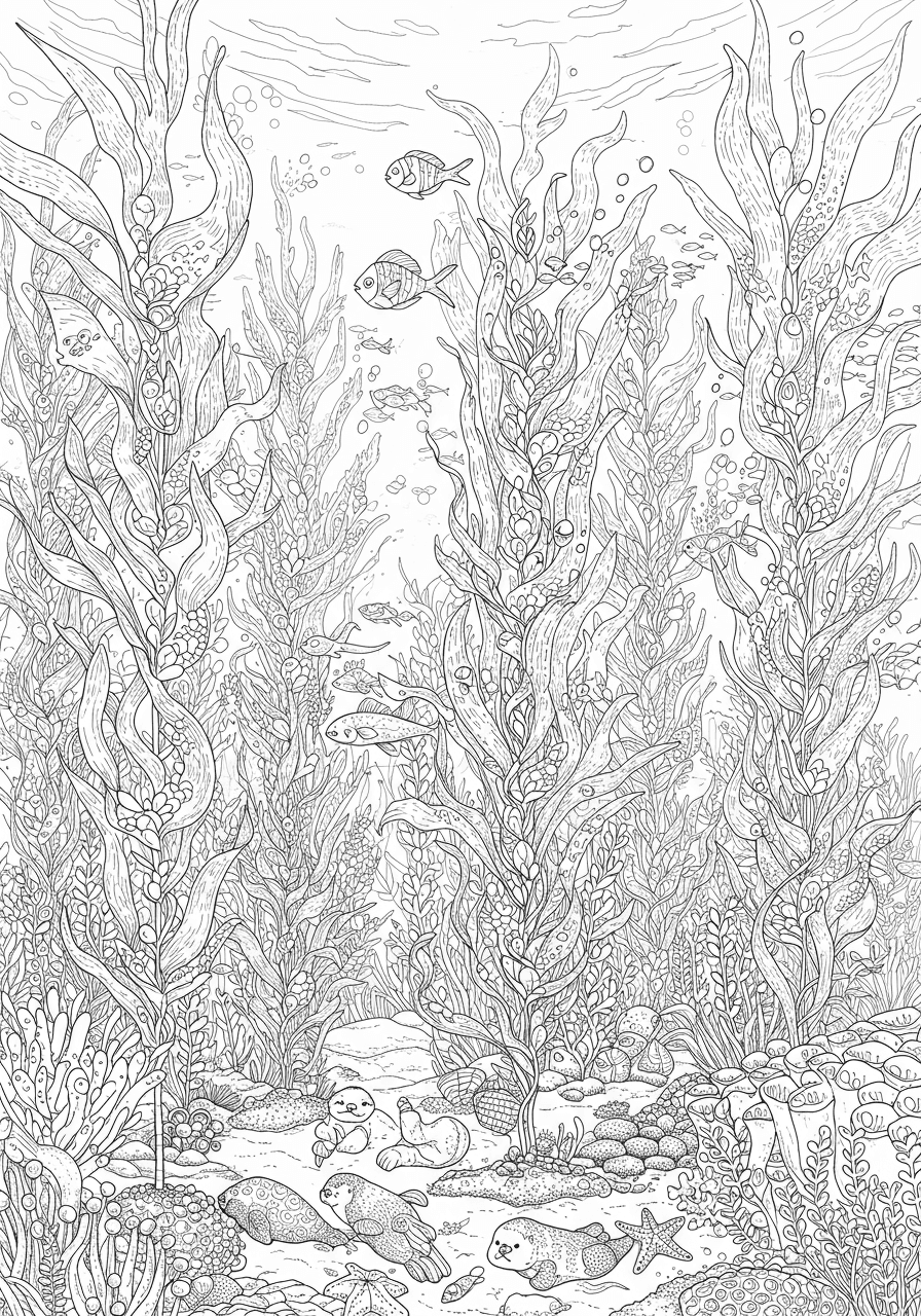 Intricate underwater kelp forest