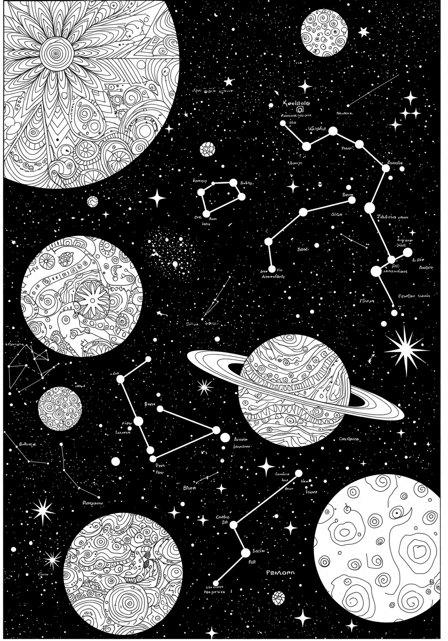 Intricate Zentangle celestial map