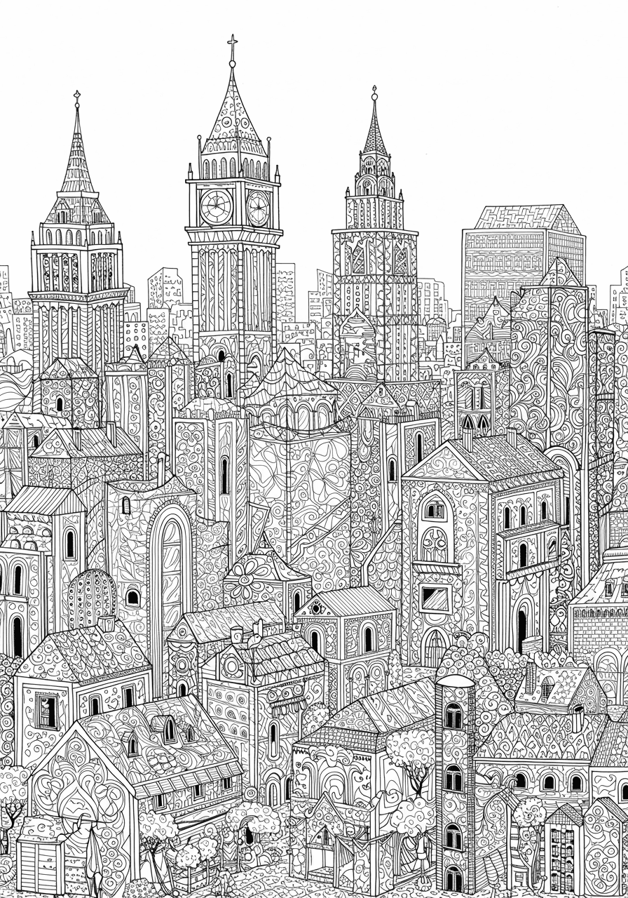 Intricate Zentangle cityscape