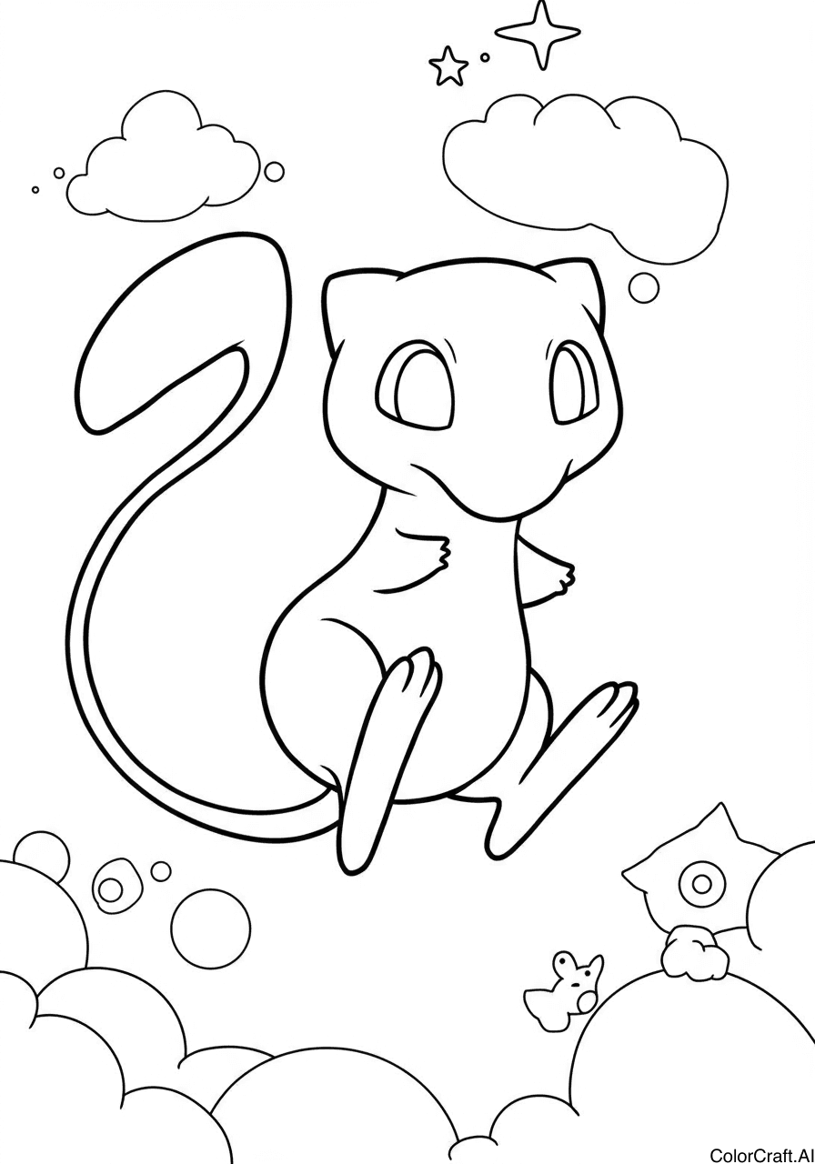 A coloring page of Mew