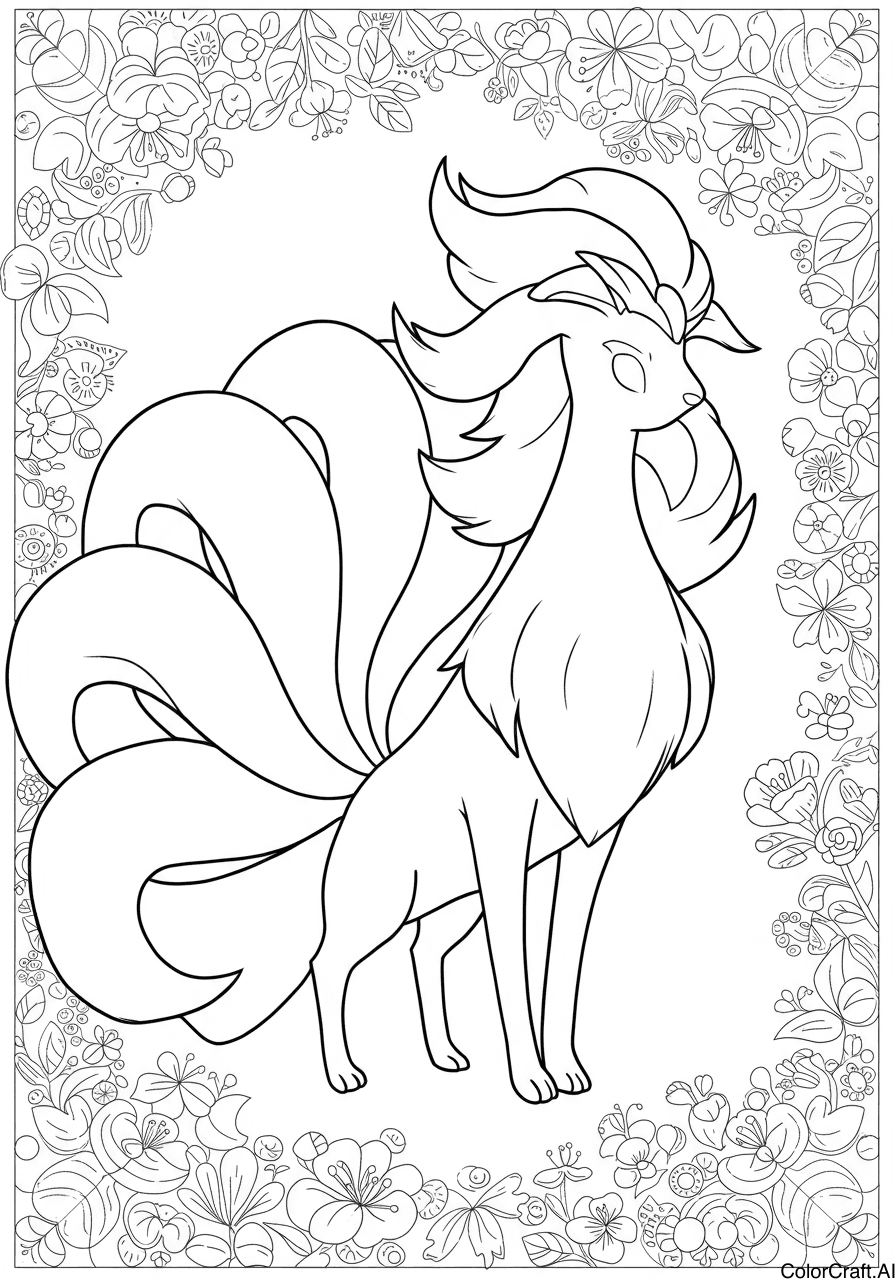 A coloring page of Ninetales