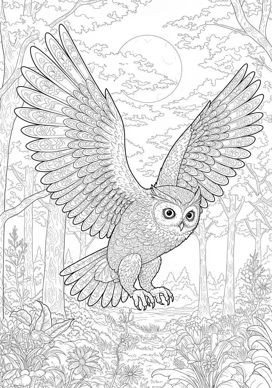 Owl in silent flight at night