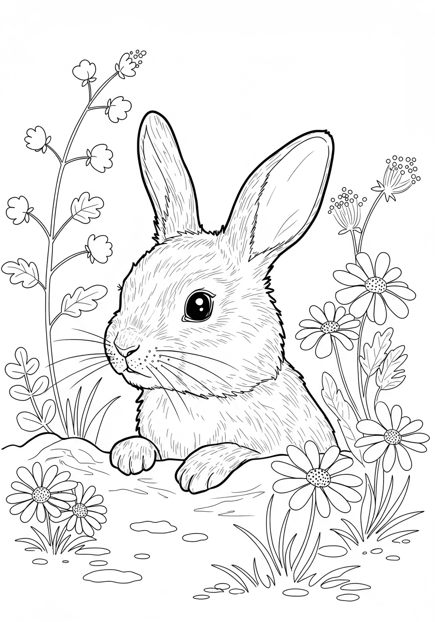 Rabbit peeking from burrow