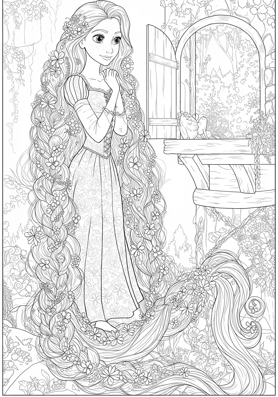 Rapunzel in tower with long hair