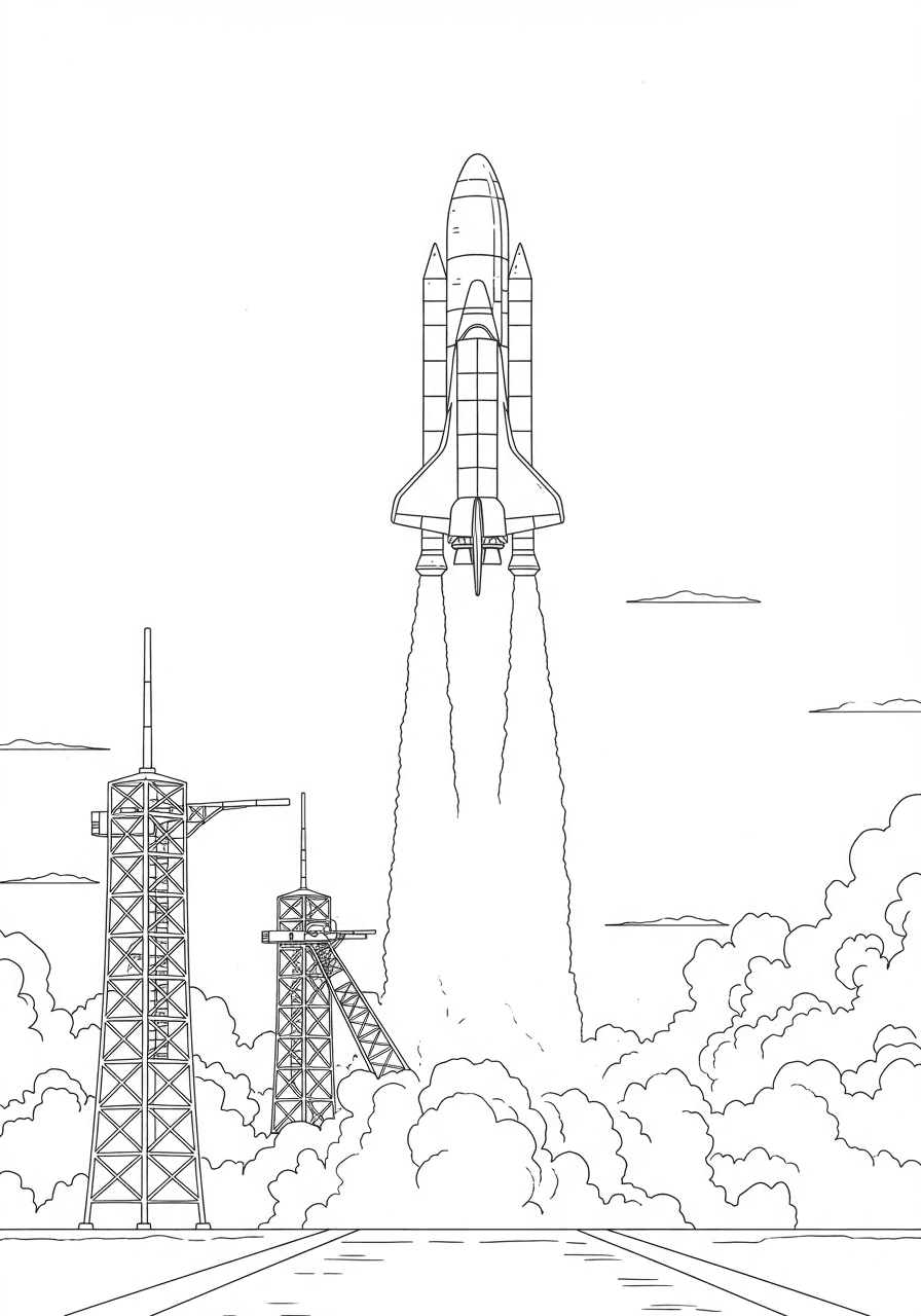 Rocket launch with flames