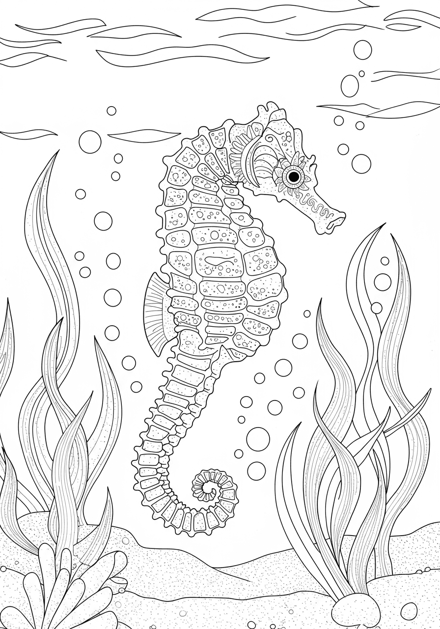 Seahorse dancing in seaweed