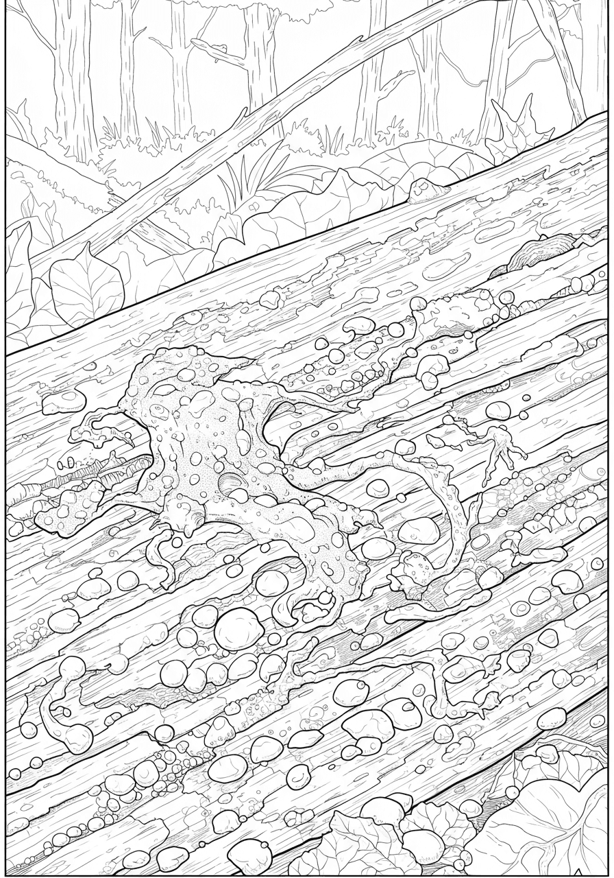 Slime mold patterns on log