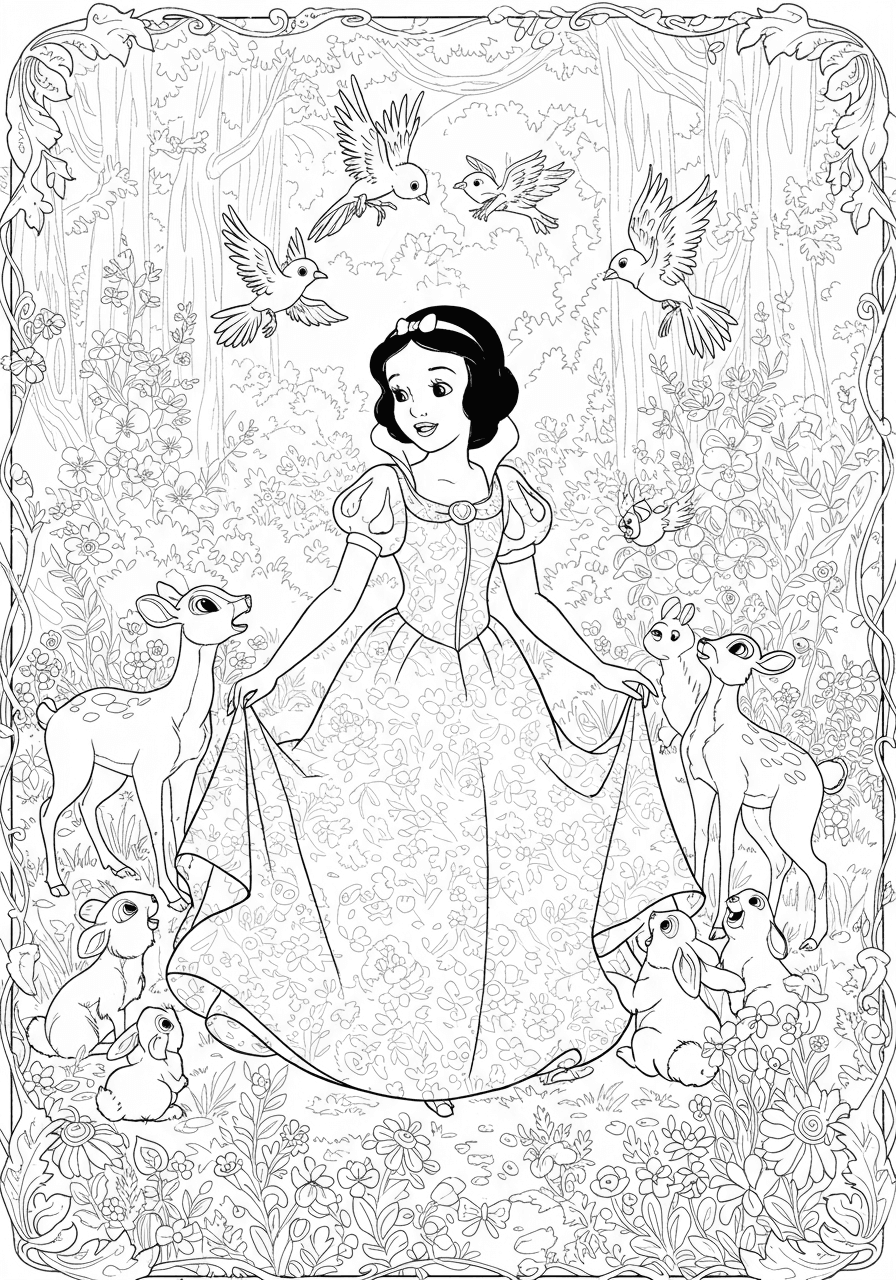 Snow White with forest animals