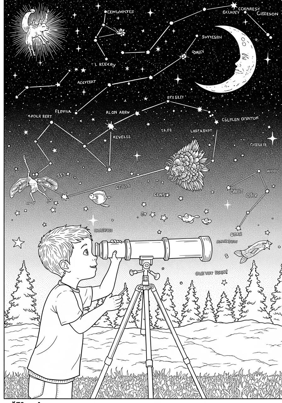 Child with telescope stargazing