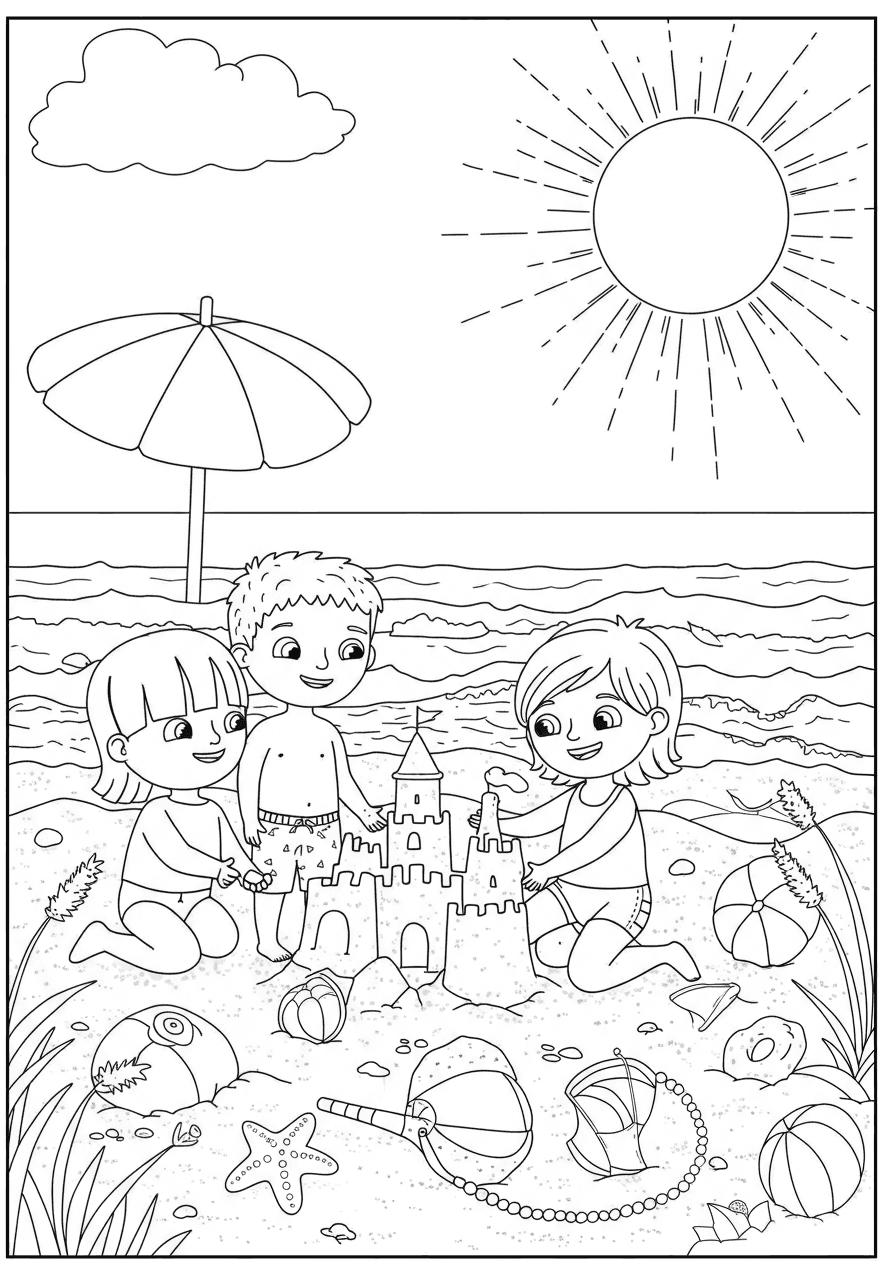 Sunny beach day with kids