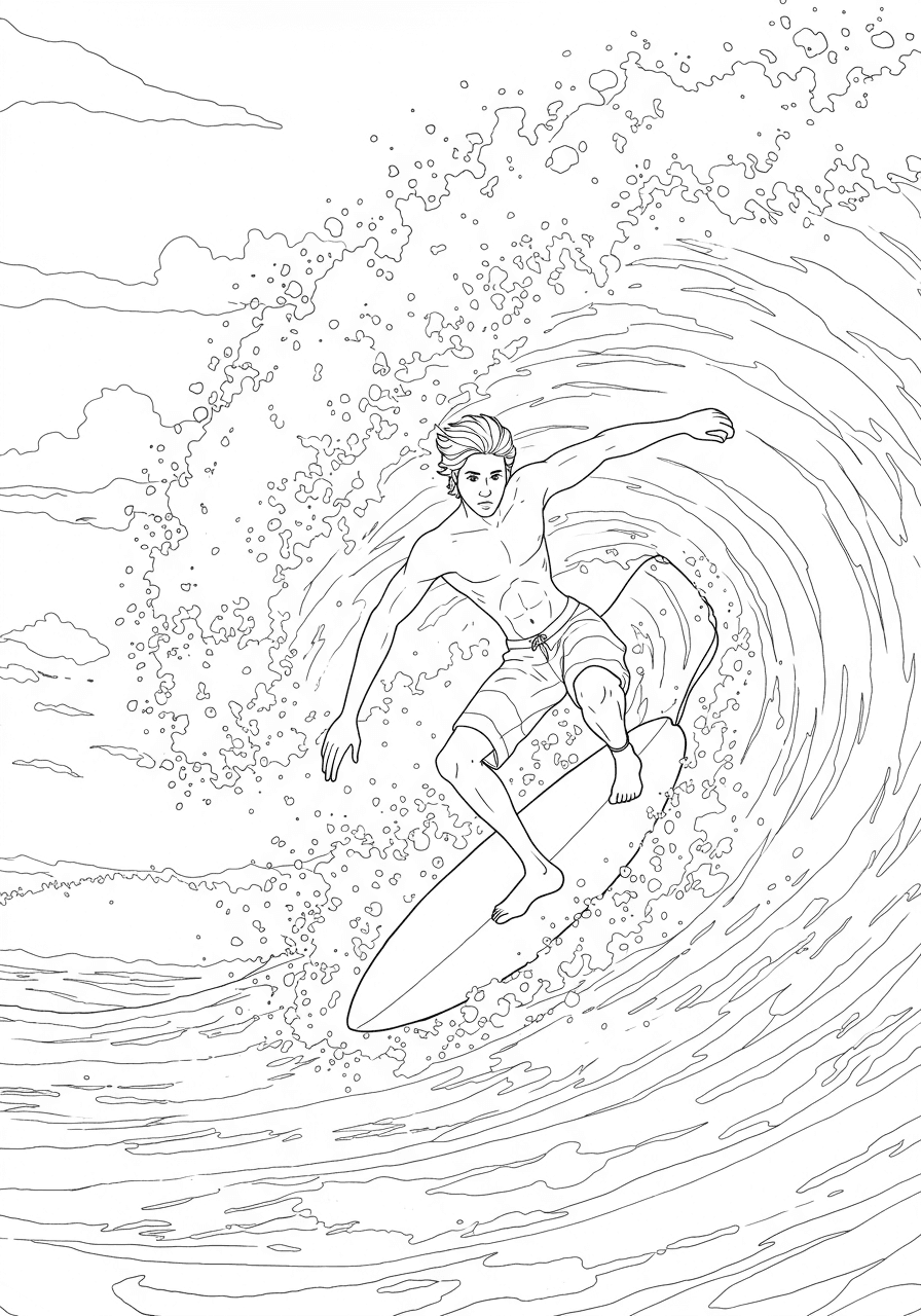 Surfer riding wave