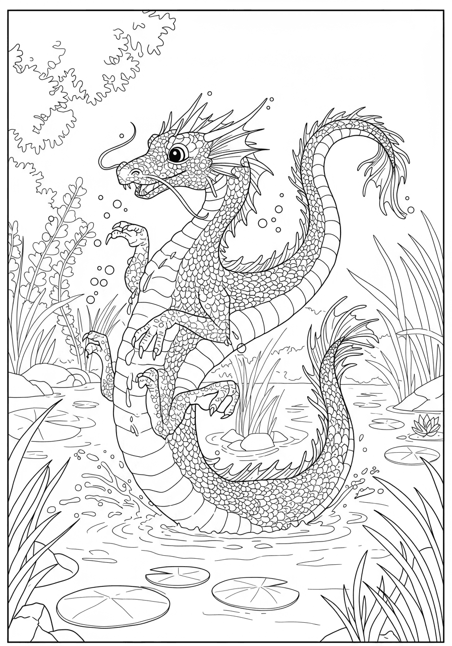 Water dragon splashing