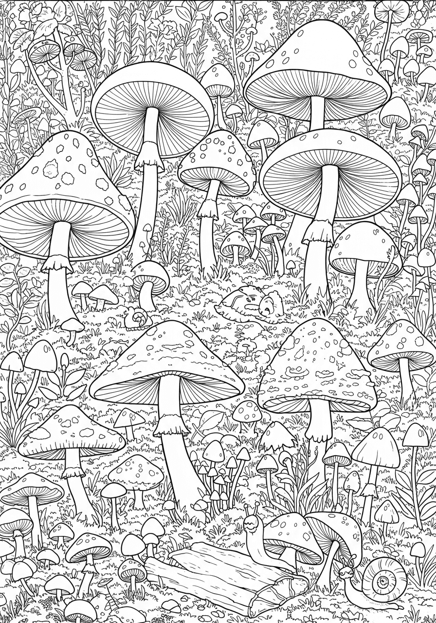 Whimsical mushroom forest with creatures